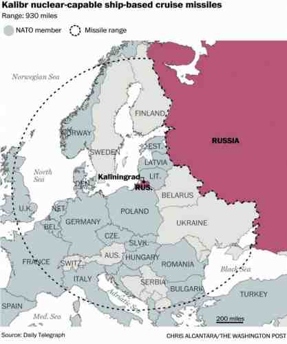 Washington Post показала зоны поражения российских ракет, размещенных в Калининградской области 
